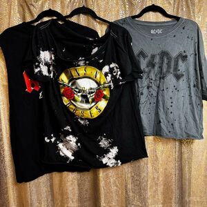 AC/DC Guns & Roses 3 T Shirt Tank Distressed Tie Dye Grunge Bundle Large